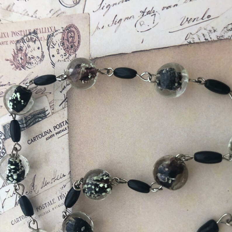 Beautiful Vintage Glass Bead Necklace Long Beaded Chain European Jewelry