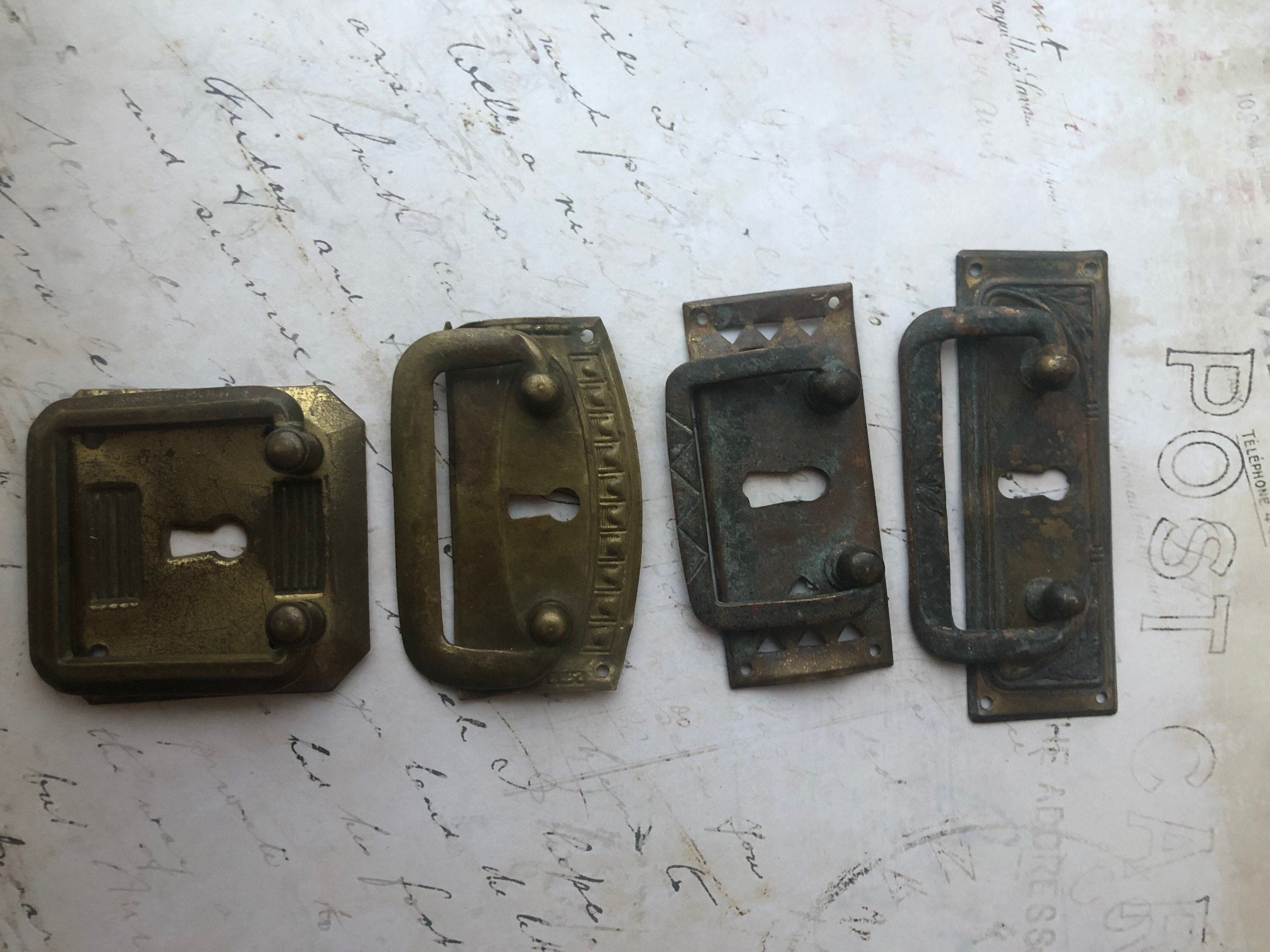 French Antique Drawer Pulls with keyhole set of 4 Etsy