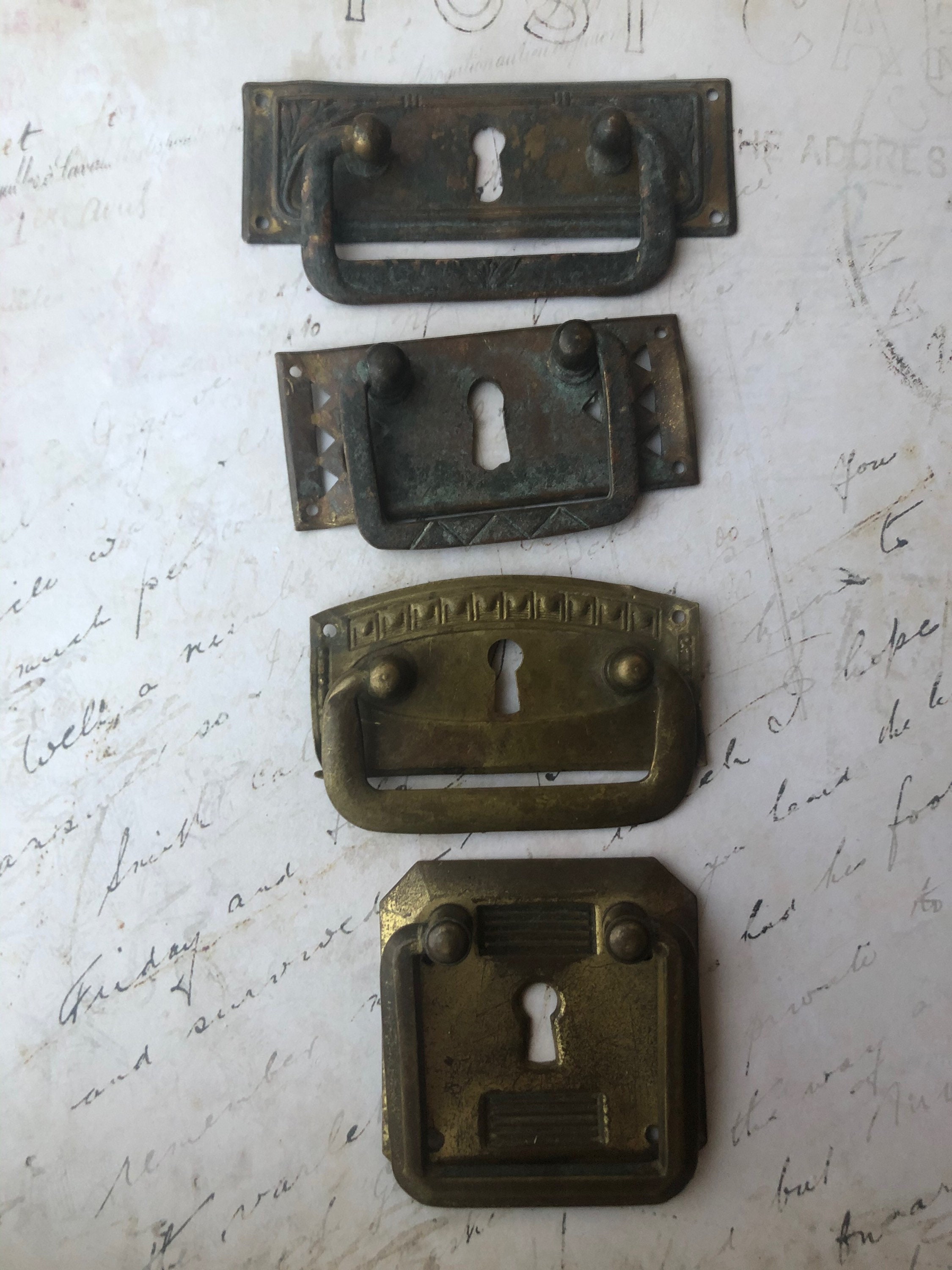 French Antique Drawer Pulls with keyhole set of 4 Etsy