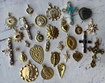 Beautiful French Vintage Stylish Religious Style Pendants Charms Crucifix Mary Holy Maria goldfilled 18k France germany italy choose from 28