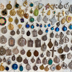 Antique Holy Mary Religious Jesus Charms Pendants Vintage French medailles set of  70 pieces choose your necklace christmas gift  PART 1