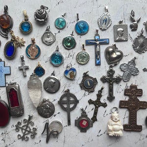 French Antique Vintage Charms Pendants Necklaces Paris 1930 Religious golden brass metal and real silver charms diverse choose your charm