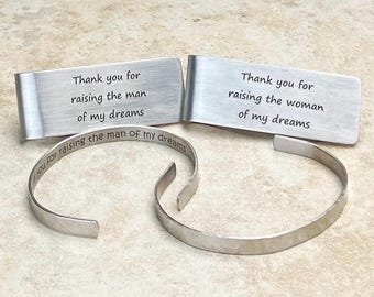 Wedding Parent Gift Set: Engraved Cuff Bracelets & Money Clips