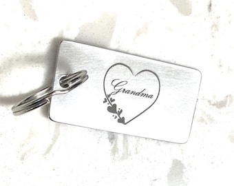 Personalized Grandma Keychain: Engraved Stainless Steel Heart