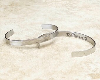 Engraved Cuff Bracelet Bridal Party Gift - Bridesmaid, Maid/Matron of Honor, Mother of the Bride/Groom - Wedding Jewelry