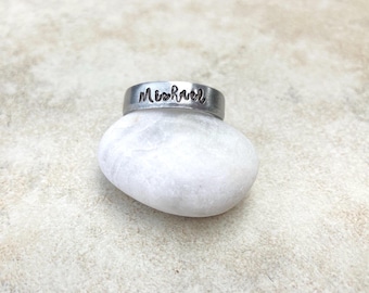 Personalized Hand Stamped Aluminum Ring: Mother's Stacking Ring