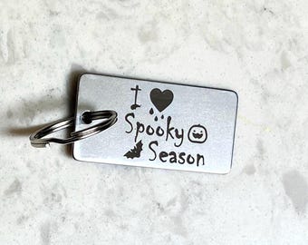 I love Spooky Season engraved keychain / Stainless steel Halloween gift