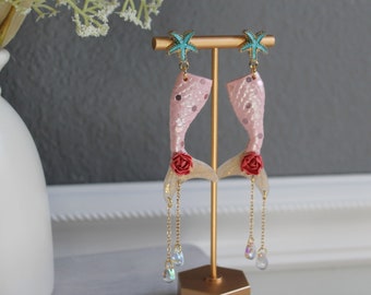 Seashell Stud Mermaid Tail Earrings | | Hypoallergenic Jewelry | Original Ocean Earring | Beach Dangle Studs | Mothers Day Gifts