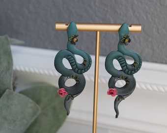 Snake Earrings | Bohemian Earrings | Handmade Polymer Clay Jewelry | Moon Garden Serpent | Hypoallergenic | Medusa snake earrings