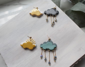 Clay cloud earrings | gold accented | statement earrings | storm cloud earrings | sunny earrings