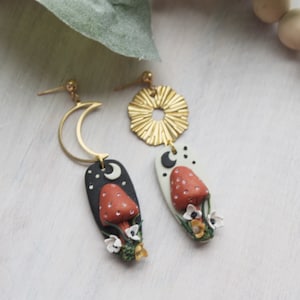 Mismatched Mushroom Earrings, Boho Earrings,Floral Earrings, Nature Inspired Jewelry