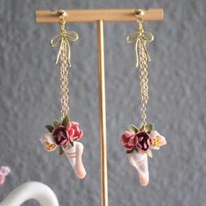 Ballet Slipper Earrings | Floral Earring | Dancer Jewelry | Ballet Lover Earrings | Bow Earrings | Ballerina Slippers