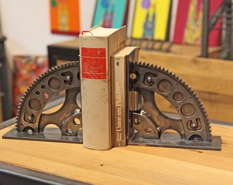 Bücherstütze Bücherstützen Buchstütze Stahl Upcycling Industriedesign Steampunk Zahnrad