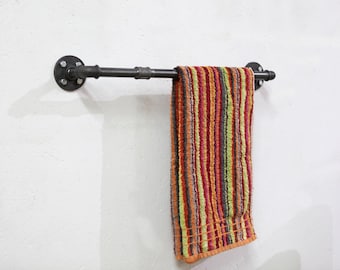 Industrial towel rack shelf, rustic bathroom accessories black iron pipe, wall mounting, industrial decor, bathroom decor