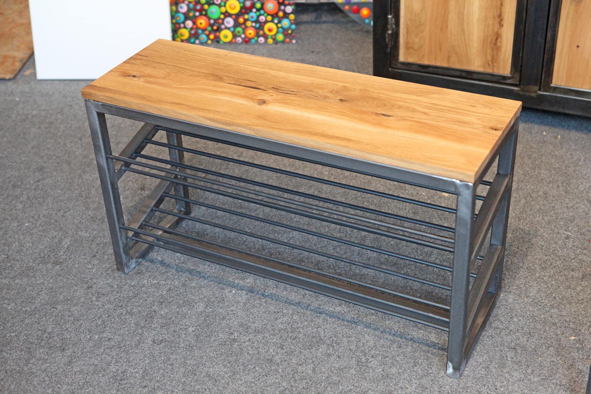 Banc À Chaussures Étagère Meuble Banc Design Industriel Acier Chêne