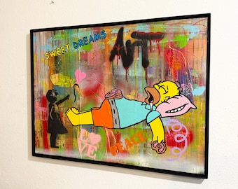 Pop Art Street Art Gemälde Bilder Abstrakt Unikat Homer Simpson