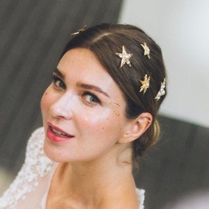 VERA Celestial Pin, Bridal Hair pieces, Bride Styles, Star, Pearl Headpieces, Gold, Bridal Accessories, Wedding Headpieces, Hairstyle image 1