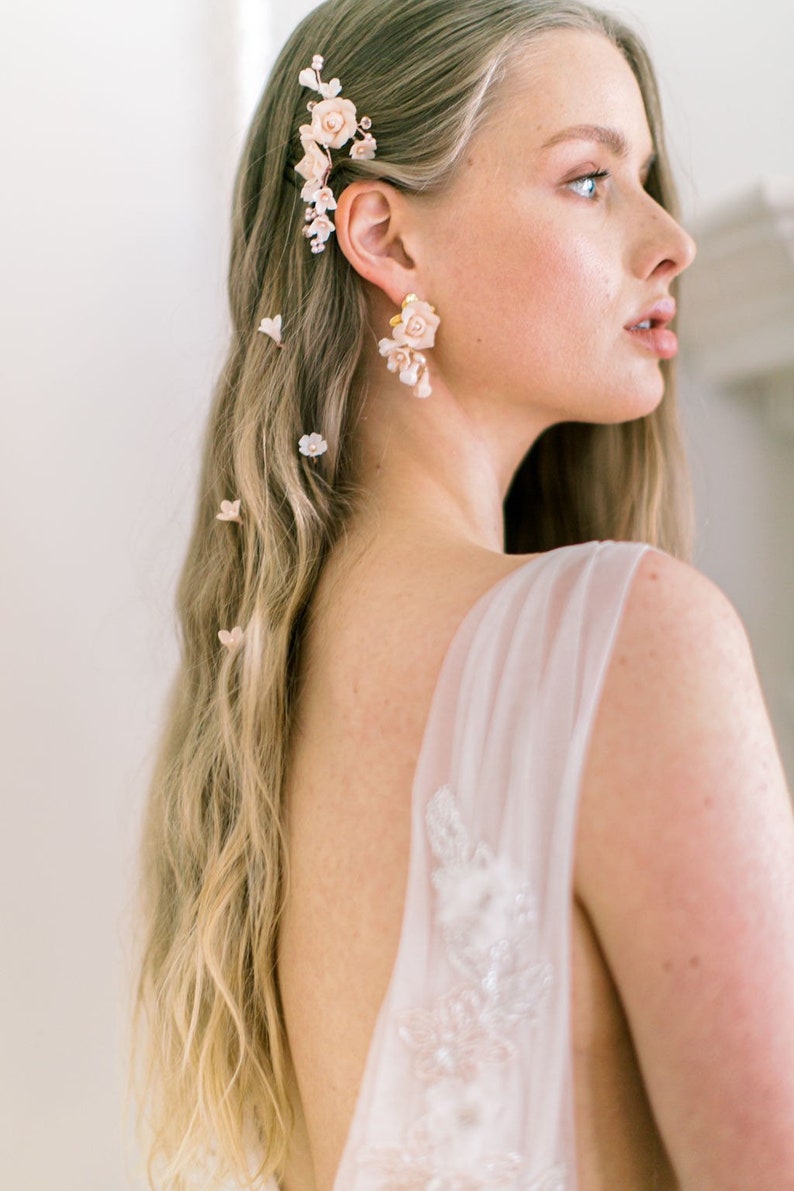 TERESA earrings, bridal accessories, bridal jewelry, bridal statements, wedding jewelry, flower earrings, floral earrings, bridal earrings image 1
