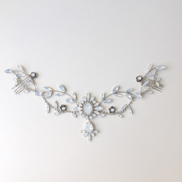 LILLIAN - Bridal hair vine, Bridal Headpieces, Wedding Accessories, Bridal comb, Pacific Opal Crystal hair adornment, Style 1052