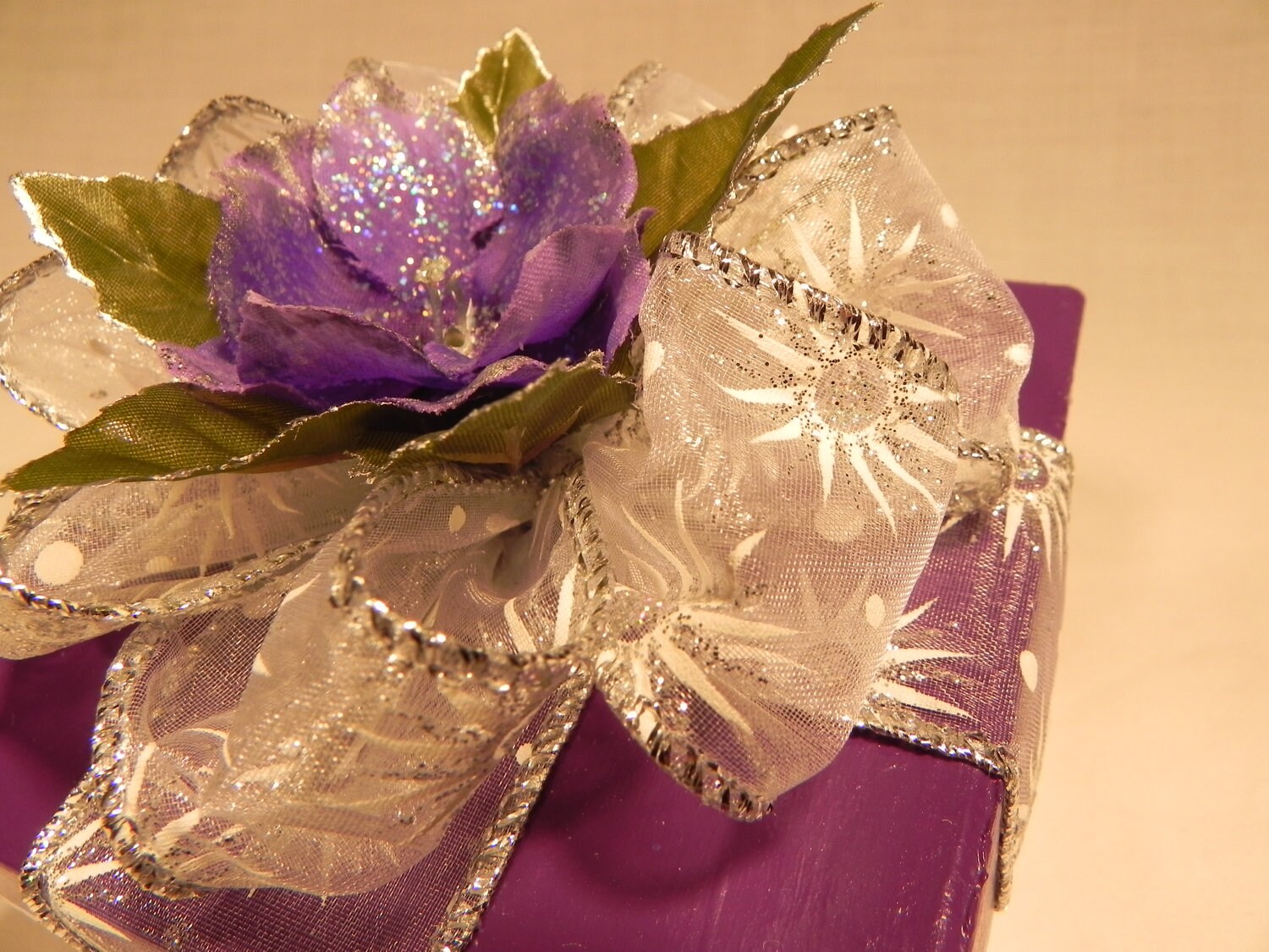 Purple Gift Wrap Box with Silver Bow and Flower Etsy