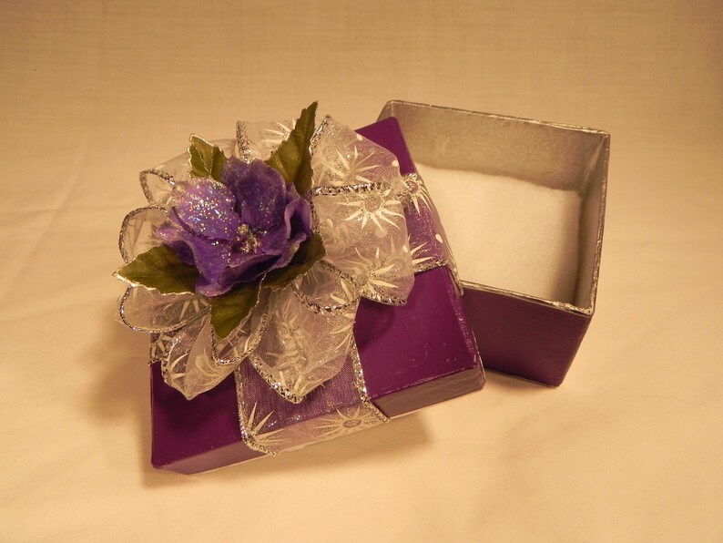 Purple Gift Wrap Box with Silver Bow and Flower | Etsy