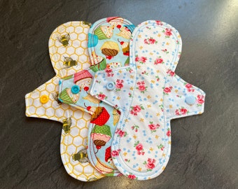 8” pantyliners, handmade, reusable, eco friendly, pack of 3