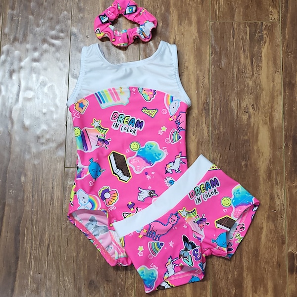 Gymnastics Leotard, Pink, White, Unicorns, Gymnastic Leotards, Dance, Yoga, Ballet, Bodysuit, Girls, Toddlers, Gymnastics, Leotard