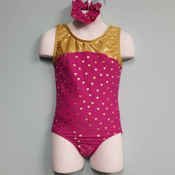 Gymnastics Leotard, Fuchsia, Gold Hearts, Hearts, Gymnastic Leotards, Dance, Yoga, Ballet, Girls, Toddlers, Gymnastics, Leotards, Bodysuit