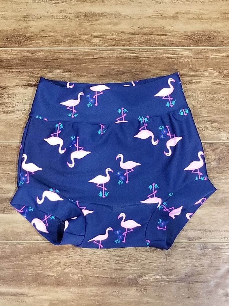 Pink Flamingos Girl Bloomer Blue Diaper Cover Swimsuit Bummies Toddler Shorties Bummie Baby