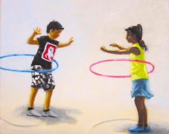 Hoops Kids 1...Original Oil Painting by Maresa Lilley (one of set of two)