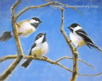 Chickadee Chatter...Original Oil Painting by Maresa Lilley, SND