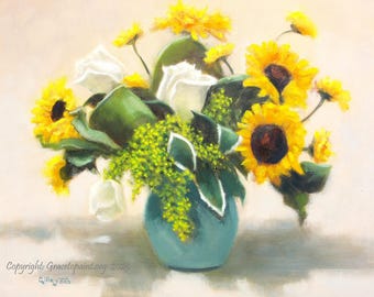Sunflowers and Roses...Original Oil Painting by Maresa Lilley, SND