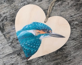 Kingfisher Bird Wooden Hanging Heart decoration