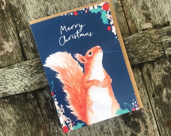 Single Squirrel Christmas Card - Blank Inside