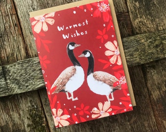 Single Geese Festive Bird Merry Christmas Card - Blank Inside