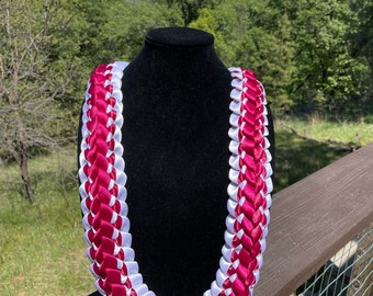 50” Deluxe Double Braided Ribbon Leis Two Color - You Choose One Outer Edge Color and One Inner Color (graduation, birthday, etc)