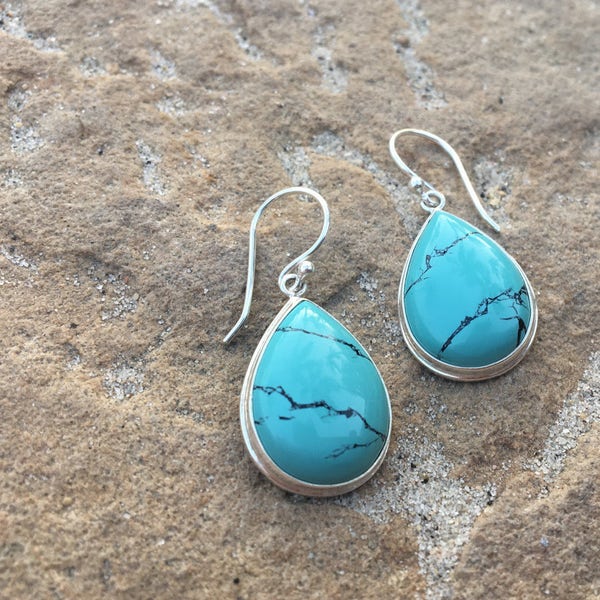 Blue turquoise dangle earrings- simple everyday simple earrings- blue turquoise teardrop earrings