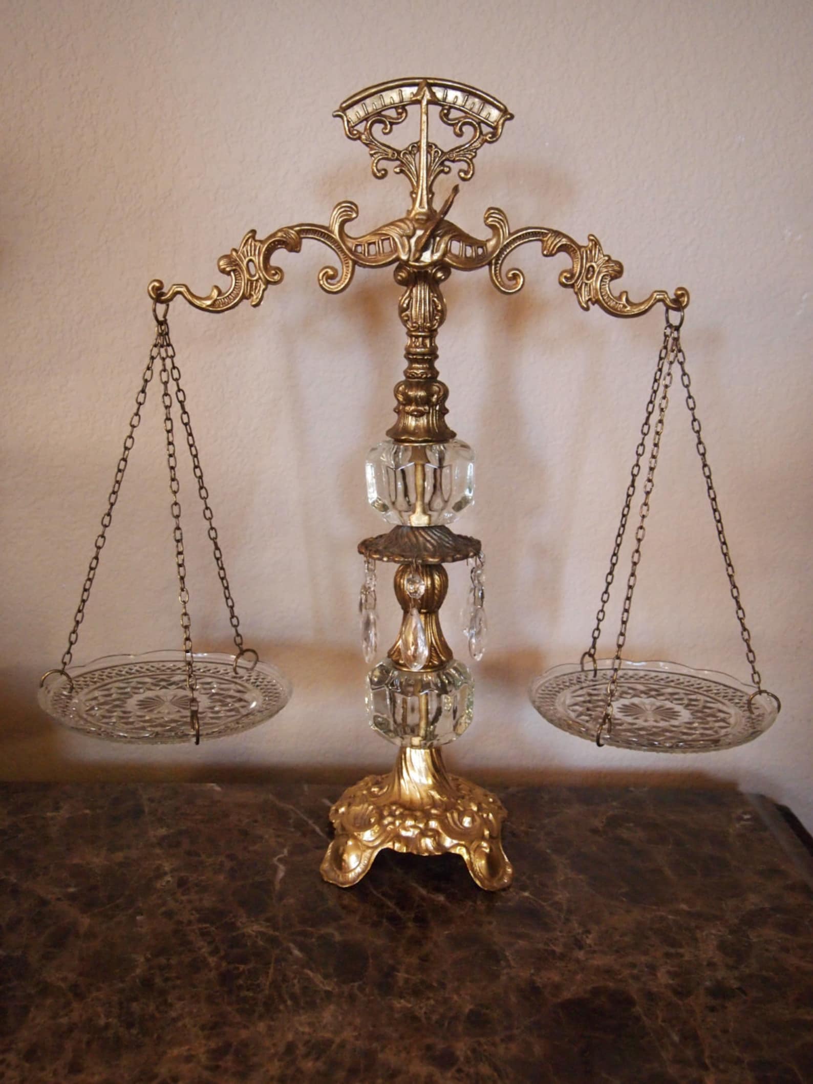 Ornate Solid Brass and Crystal Scales of Justice Etsy