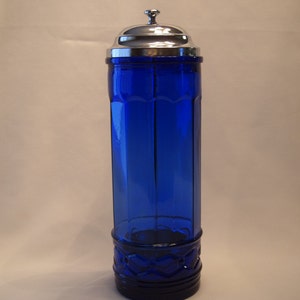 Reserved for Brandi Vintage Cobalt Blue Glass Straw Dispenser
