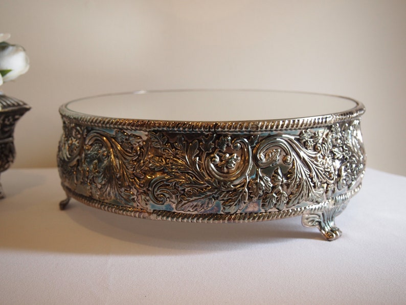 Studio Silversmith Ornate Silver Mirror Cake Stand Etsy