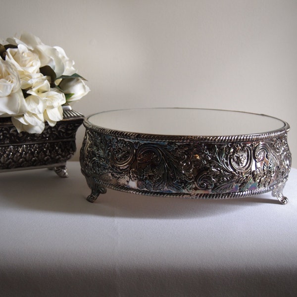 Studio Silversmith Ornate Silver Mirror Cake Stand