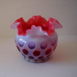 Fenton Cranberry Opalescent Coin Dot Vase - Etsy