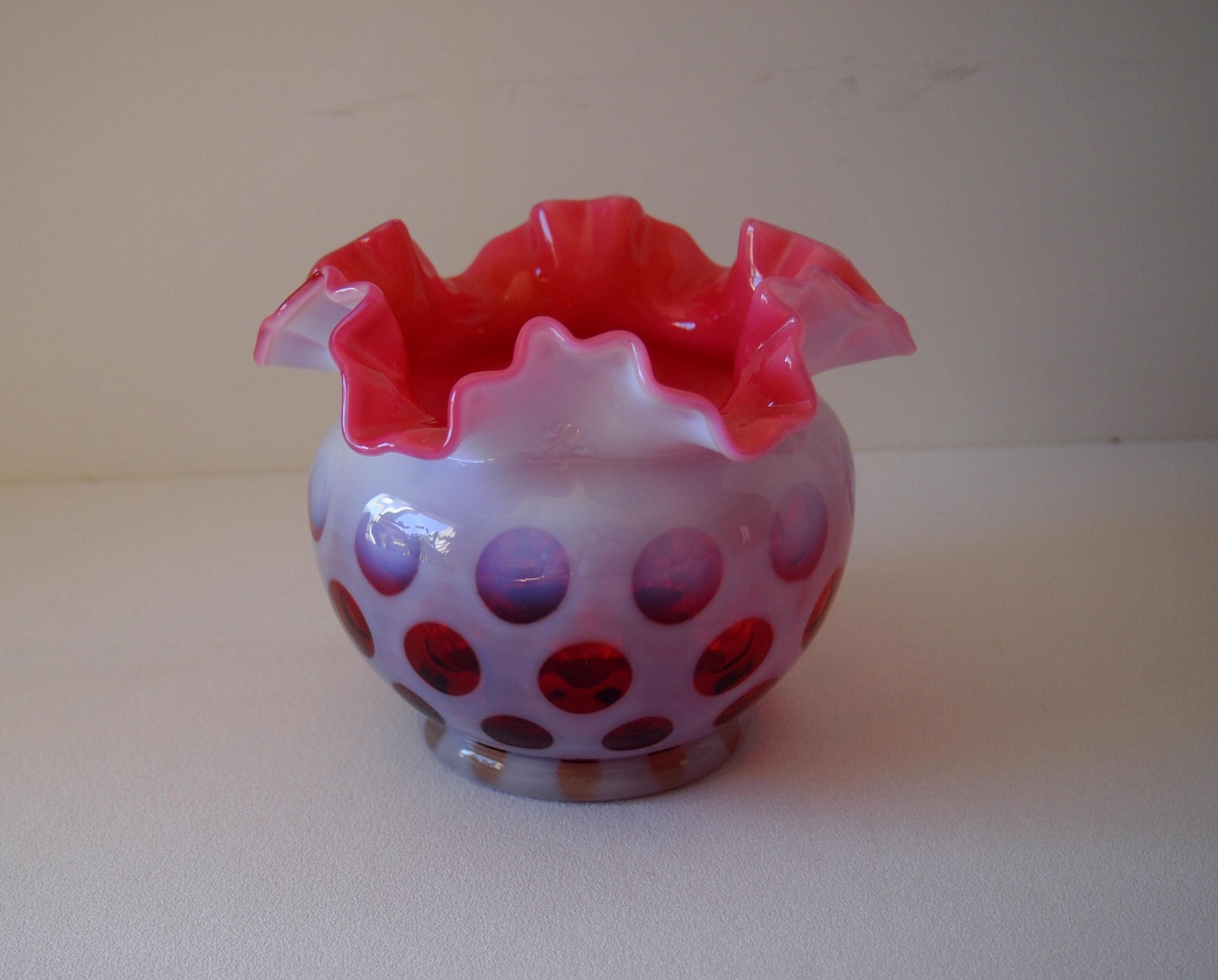 Fenton Cranberry Opalescent Coin Dot Vase - Etsy