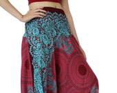 Women Boho Pants Yoga Pants Drop Crotch Gypsy Pants Harem Pants Floral flower prints Aladdin Pants Maxi Pants Roomy Pants Trouser/Crimson