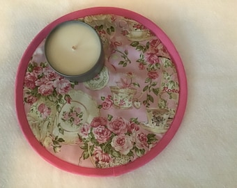 Pink Roses Teacups Candle Mat, Hot Pad or Trivet