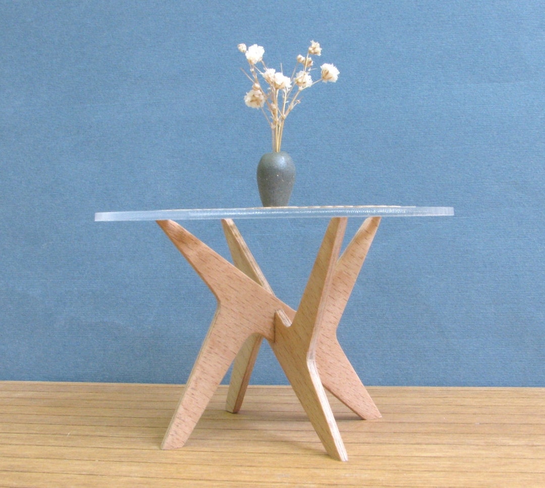 Cross Pedestal DINING TABLE, 1:12 Scale REPLICA, Glass & Wood ...