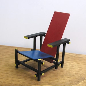 RED and BLUE CHAIR,1/6 Scale Handmade Replica,Miniature Famous Furniture ,Art Design,Destijl,Collectable Modernism,Rode & Blauwe Stoel image 3