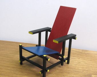 RED and BLUE CHAIR,1/12 Scale,Handmade Replica,Miniature Famous Furniture ,Art Design,Destijl,Collectable Modernism,Rode & Blauwe Stoel