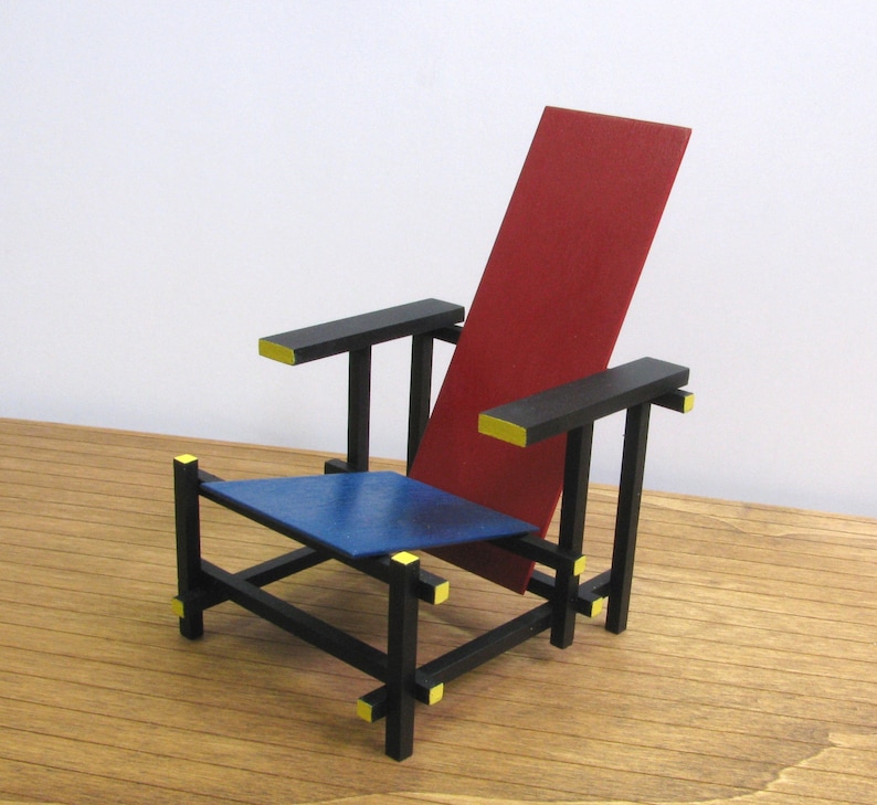 RED and BLUE CHAIR,1/6 Scale Handmade Replica,Miniature Famous Furniture ,Art Design,Destijl,Collectable Modernism,Rode & Blauwe Stoel image 3