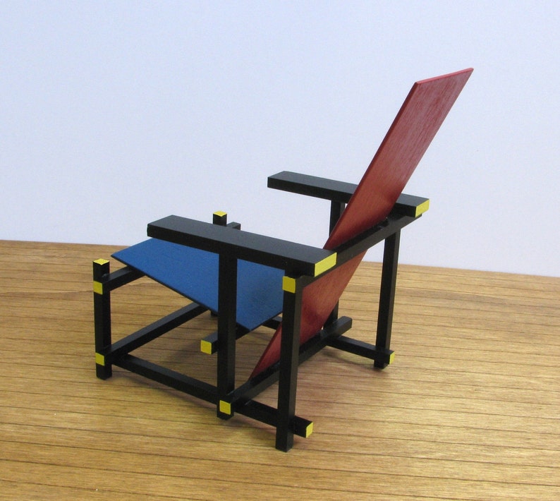 RED and BLUE CHAIR,1/6 Scale Handmade Replica,Miniature Famous Furniture ,Art Design,Destijl,Collectable Modernism,Rode & Blauwe Stoel image 6